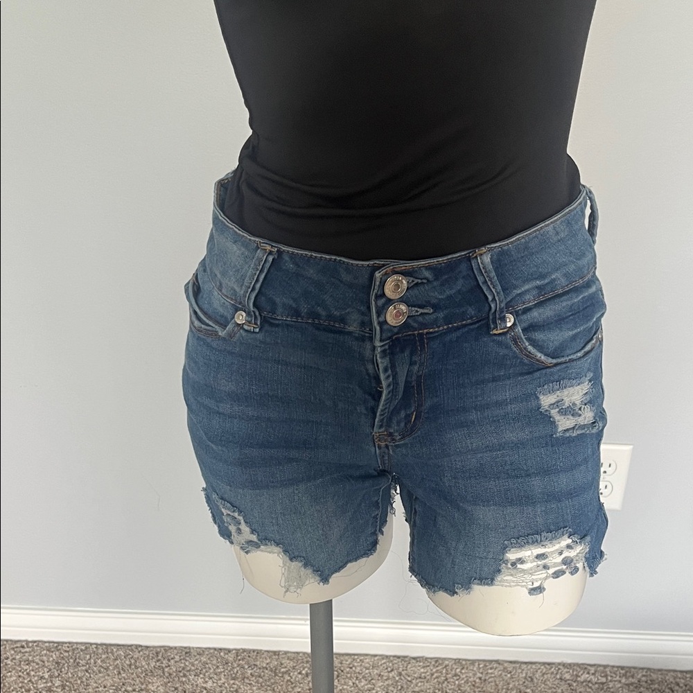 Almost Famous Blue Distressed Jean Shorts